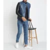 Blue Black Light Weight Biker Leather Jacket