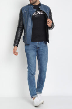 Blue Black Light Weight Biker Leather Jacket