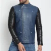 Blue Black Light Weight Biker Leather Jacket
