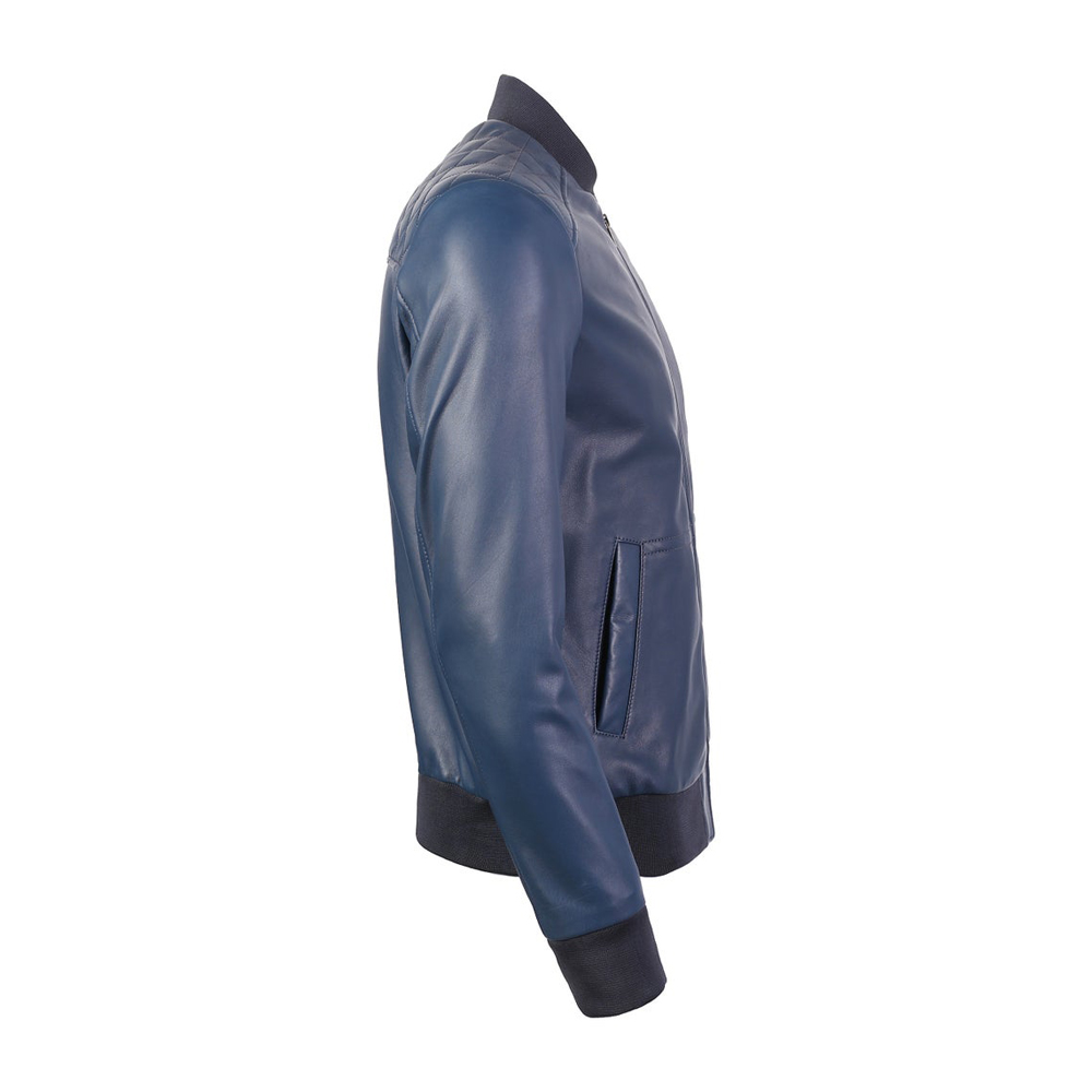 Bayoux Blue Moda Leather Bomber Jacket