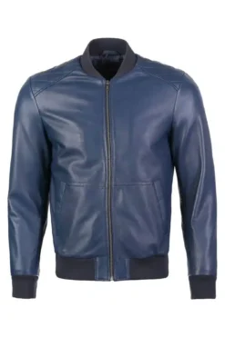 Bayoux Blue Moda Leather Bomber Jacket