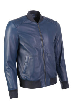 Bayoux Blue Moda Leather Bomber Jacket