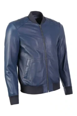 Bayoux Blue Moda Leather Bomber Jacket