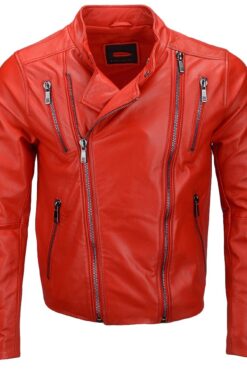 Red Boda Zipper Biker Leather Jacket