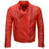 Red Boda Zipper Biker Leather Jacket