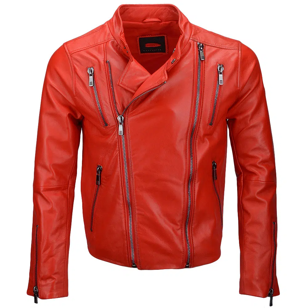 Red Boda Zipper Biker Leather Jacket