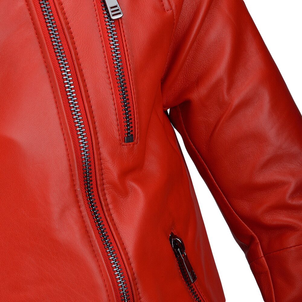 Red Boda Zipper Biker Leather Jacket