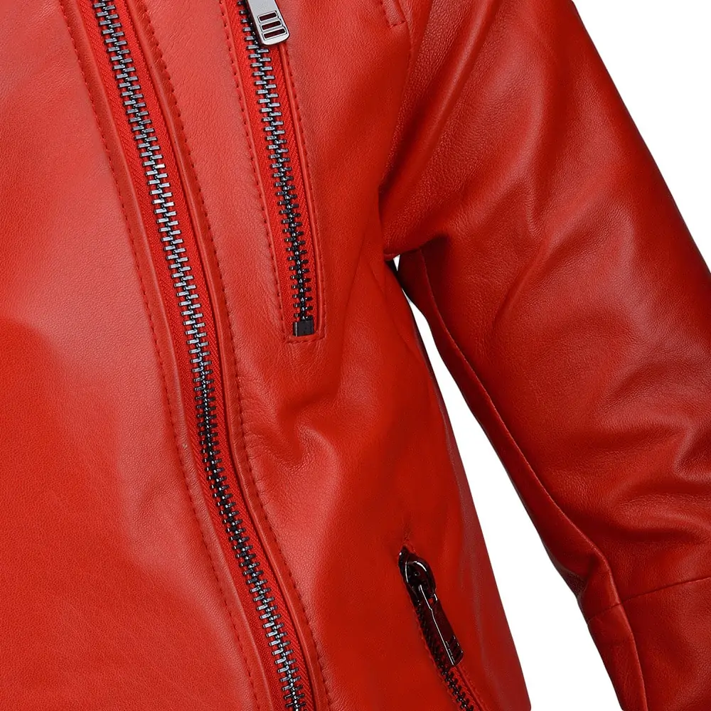 Red Boda Zipper Biker Leather Jacket