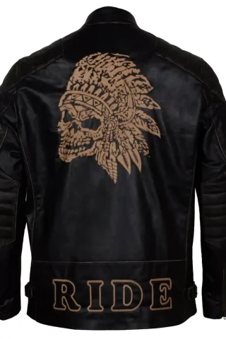 Skull Embossed Vintage Black Leather Motorcycle Jacket