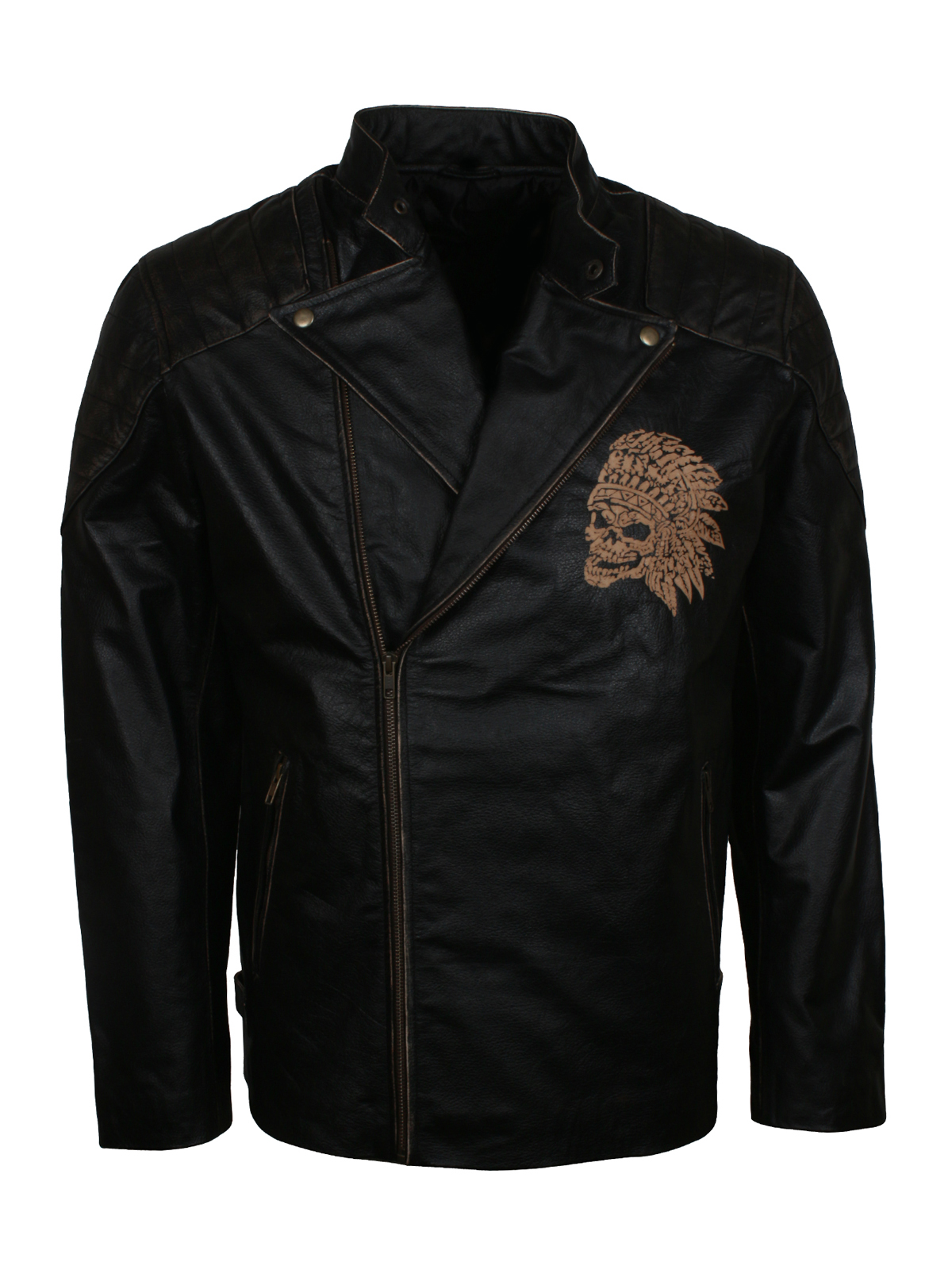 Skull Embossed Vintage Black Leather Motorcycle Jacket