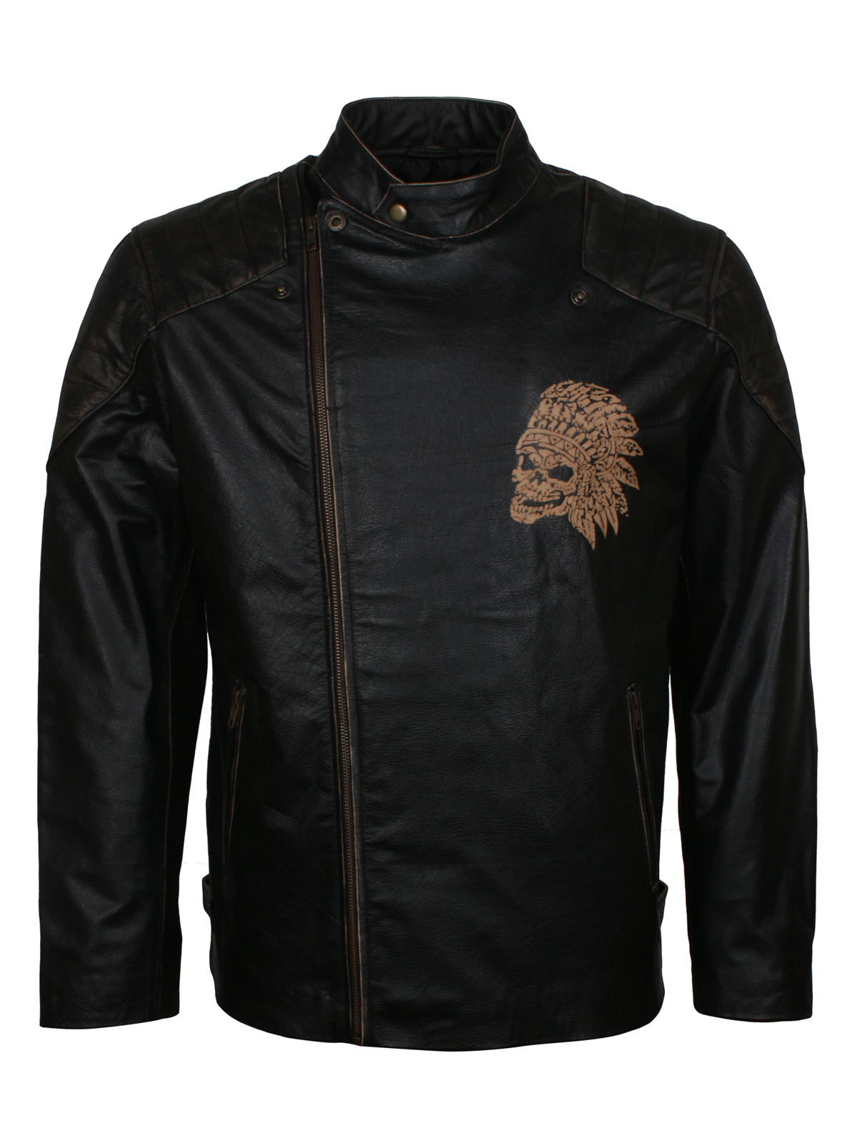 Skull Embossed Vintage Black Leather Motorcycle Jacket