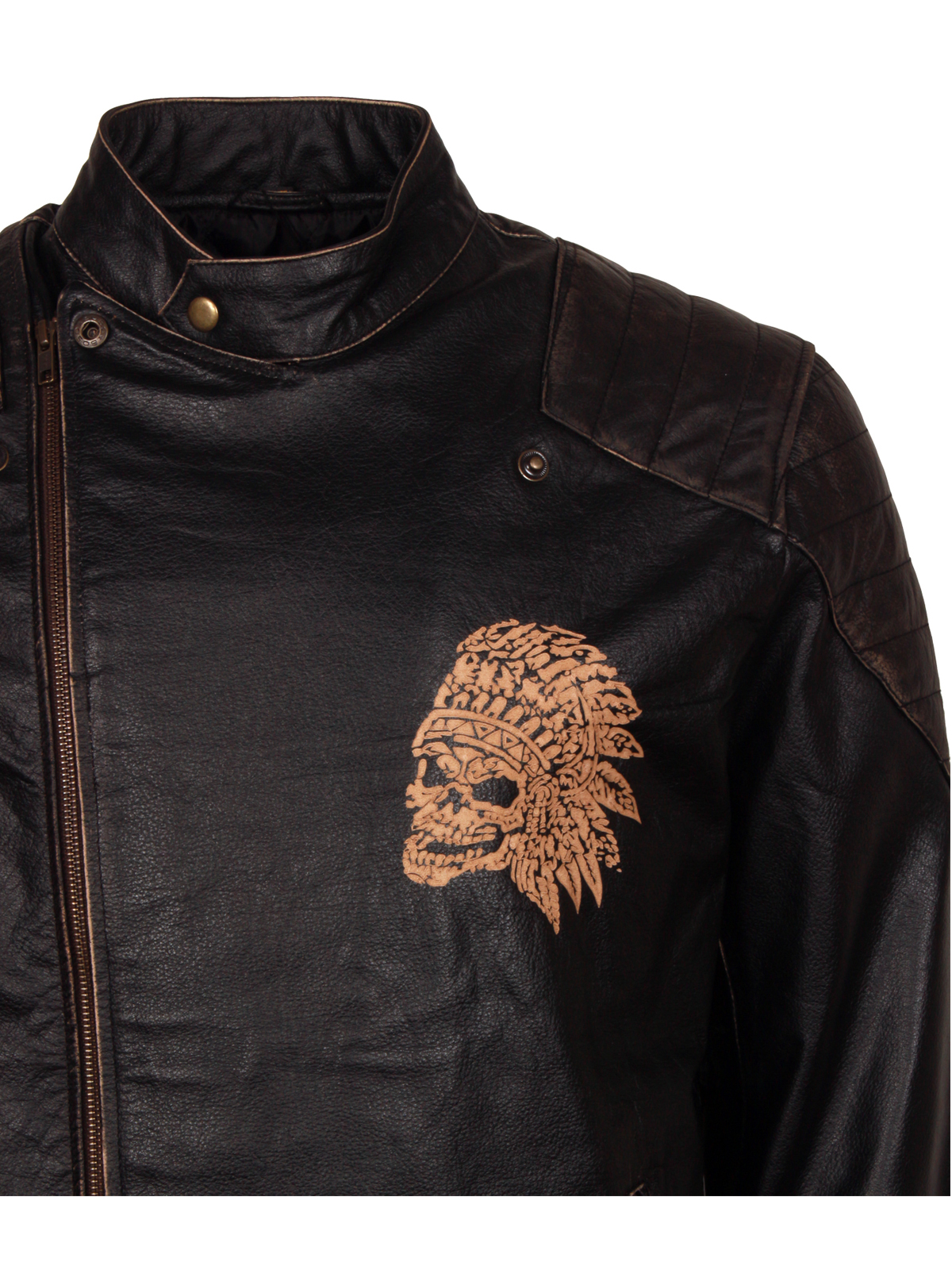 Skull Embossed Vintage Black Leather Motorcycle Jacket