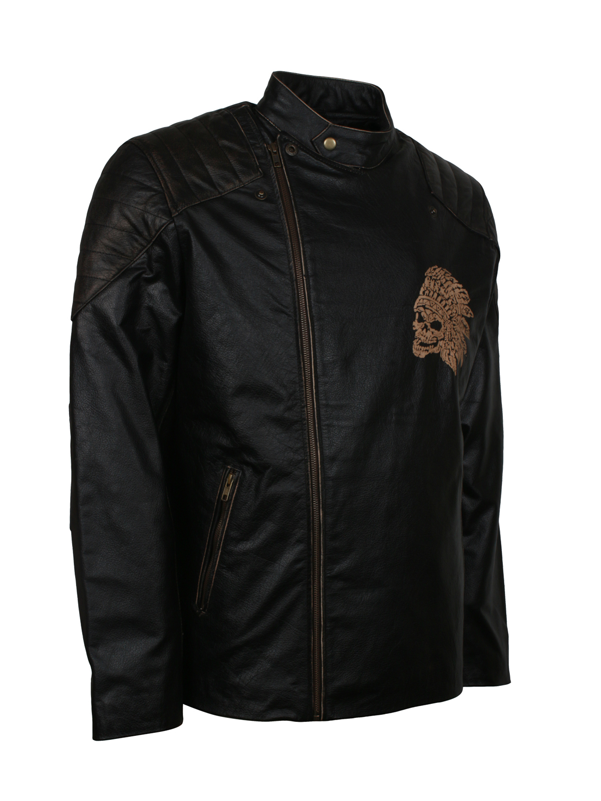 Skull Embossed Vintage Black Leather Motorcycle Jacket