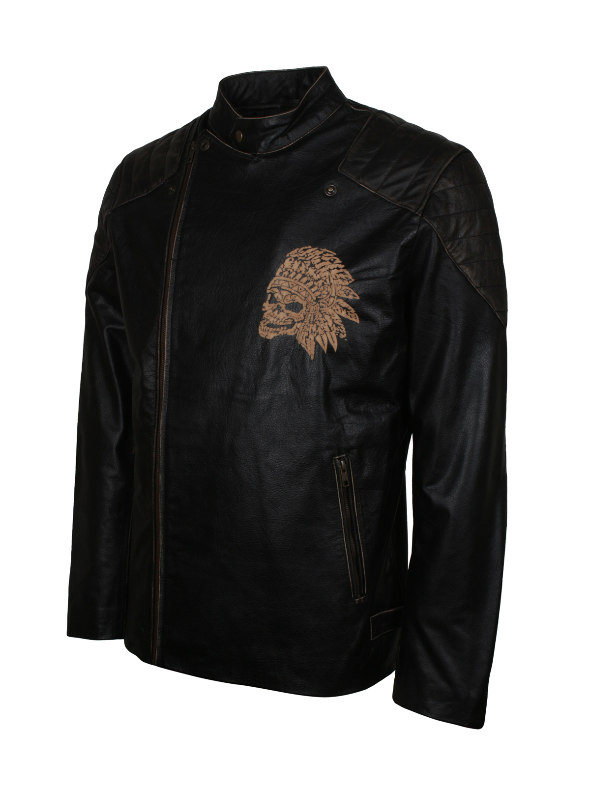Skull Embossed Vintage Black Leather Motorcycle Jacket
