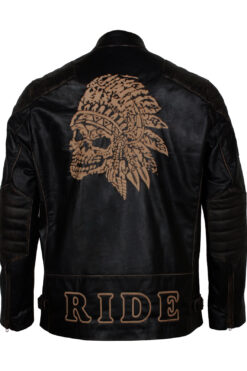 Skull Embossed Vintage Black Leather Motorcycle Jacket