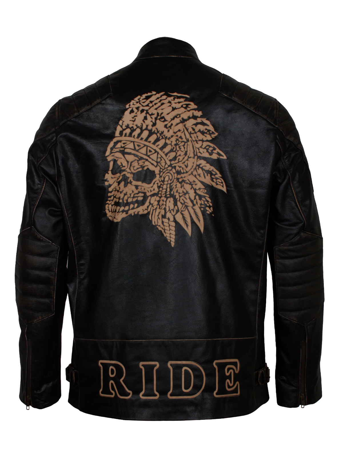 Skull Embossed Vintage Black Leather Motorcycle Jacket