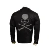 Skull Embroidered Black Leather Biker Jacket