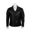 Skull Embroidered Black Leather Biker Jacket