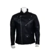 Skull Embroidered Black Leather Biker Jacket