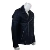 Skull Embroidered Black Leather Biker Jacket