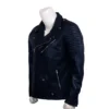 Skull Embroidered Black Leather Biker Jacket