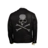 Skull Embroidered Black Leather Biker Jacket