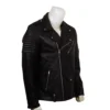 Skull Embroidered Black Leather Biker Jacket