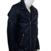 Skull Embroidered Black Leather Biker Jacket