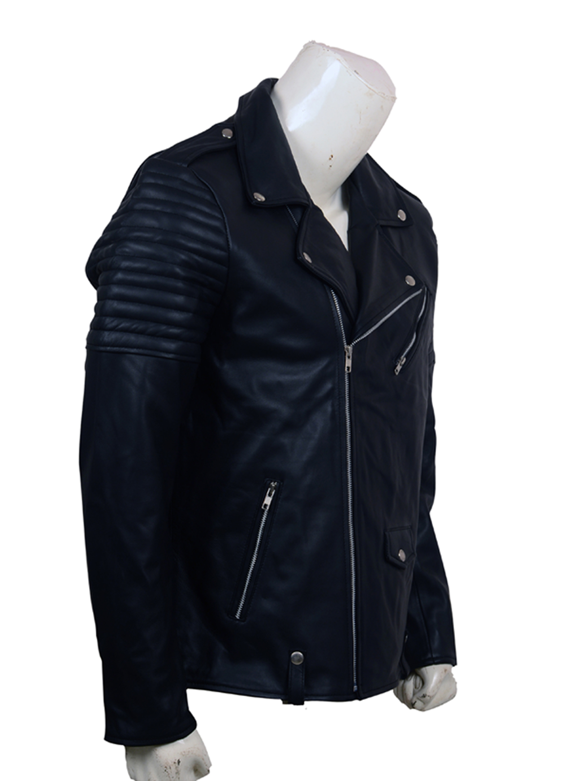 Skull Embroidered Black Leather Biker Jacket