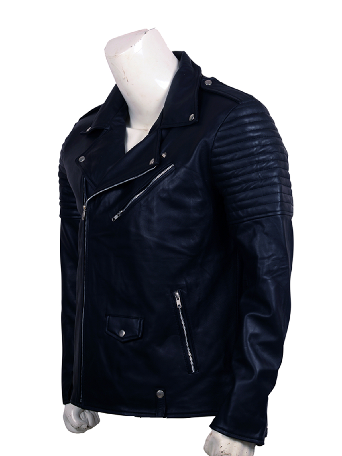 Skull Embroidered Black Leather Biker Jacket