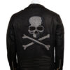 Skull Embroidered Black Leather Biker Jacket