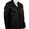 Skull Embroidered Black Leather Biker Jacket