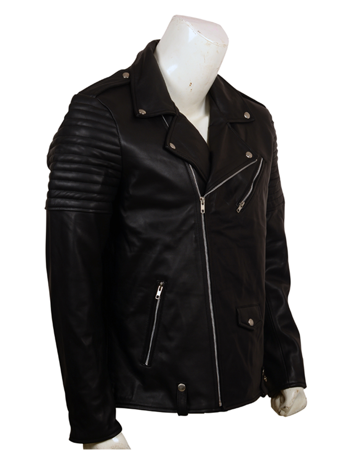 Skull Embroidered Black Leather Biker Jacket
