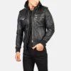 Men's Bravado Black Hooded Leather Bomber Jacket 0006