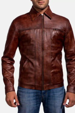Men's Abstract Maroon Leather Jacket