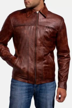 Men's Abstract Maroon Leather Jacket