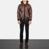 Men's Bouncer Biz Brown Leather Bomber Jacket