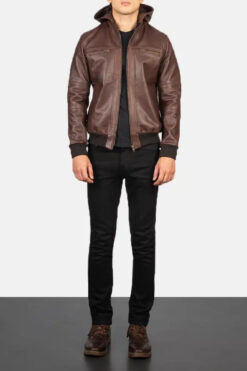 Men's Bouncer Biz Brown Leather Bomber Jacket