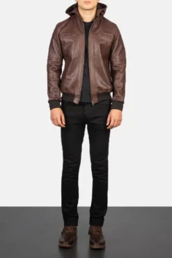 Men's Bouncer Biz Brown Leather Bomber Jacket