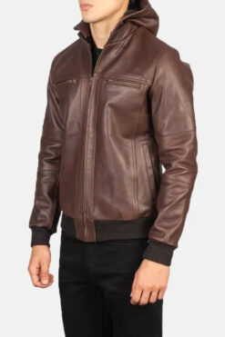 Men's Bouncer Biz Brown Leather Bomber Jacket