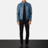 Men's Gatsby Blue Leather Biker Jacket 0022
