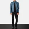Men's Gatsby Blue Leather Biker Jacket 0022