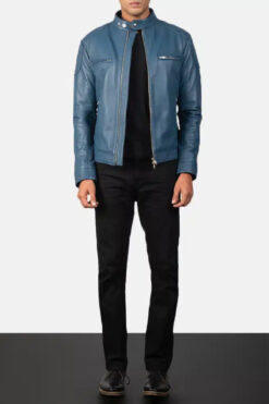 Men's Gatsby Blue Leather Biker Jacket 0022