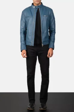 Men's Gatsby Blue Leather Biker Jacket 0022