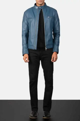 Men's Gatsby Blue Leather Biker Jacket 0022