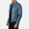 Men's Gatsby Blue Leather Biker Jacket 0022