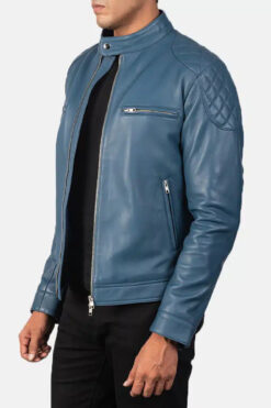 Men's Gatsby Blue Leather Biker Jacket 0022