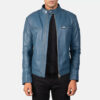 Men's Gatsby Blue Leather Biker Jacket 0022