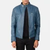 Men's Gatsby Blue Leather Biker Jacket 0022