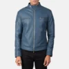 Men's Gatsby Blue Leather Biker Jacket 0022